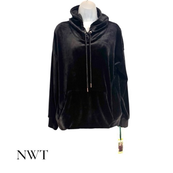 GreenTea Tops - NWT GreenTea Midnight Black Velour Hoodie MEDIUM #7